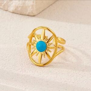 Radiant Gold and Turquoise Starburst Ring